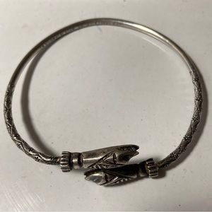 Vtg Carib Craft Jamaica Sterling Silver 925 Snake Head Serpent Bangle Bracelet